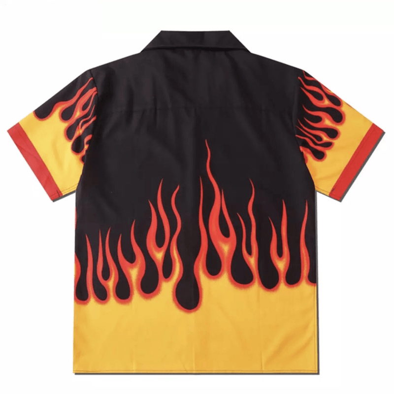 RED FLAME REVERE BUTTON UP